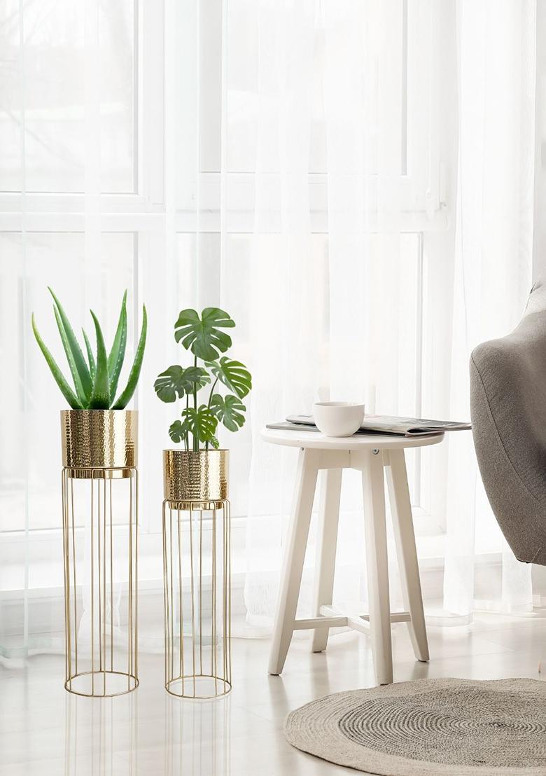 Gold Tall Stand Metal Planter Elegant Design (Set Of 2)