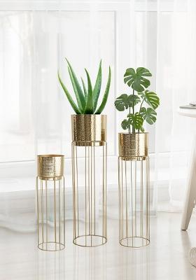Gold Tall Stand Metal Planter Compact Style (Set Of 3)
