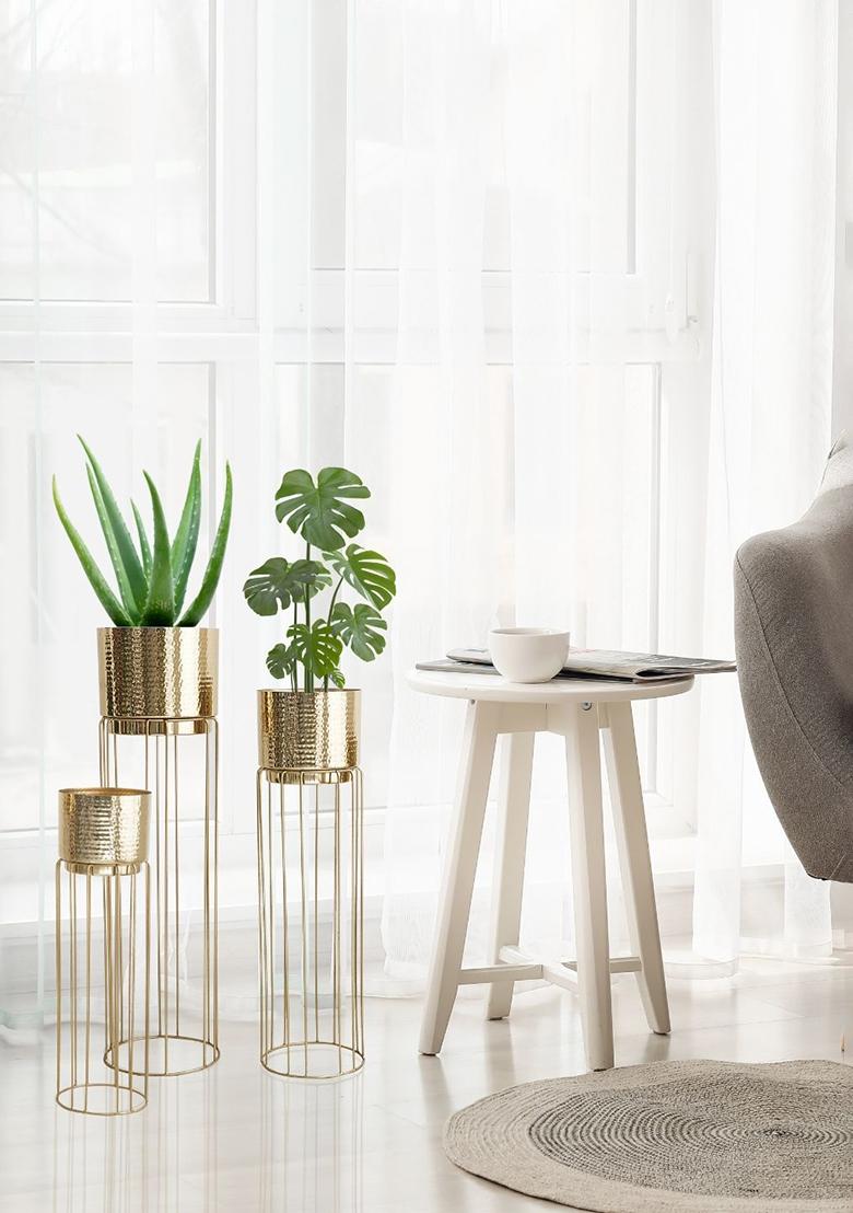 Gold Tall Stand Metal Planter Compact Style (Set Of 3)