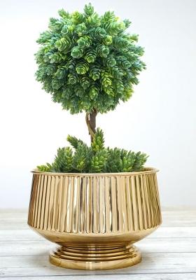 Gold Pedestal Fluted Metal Planter Premium Gold Finish