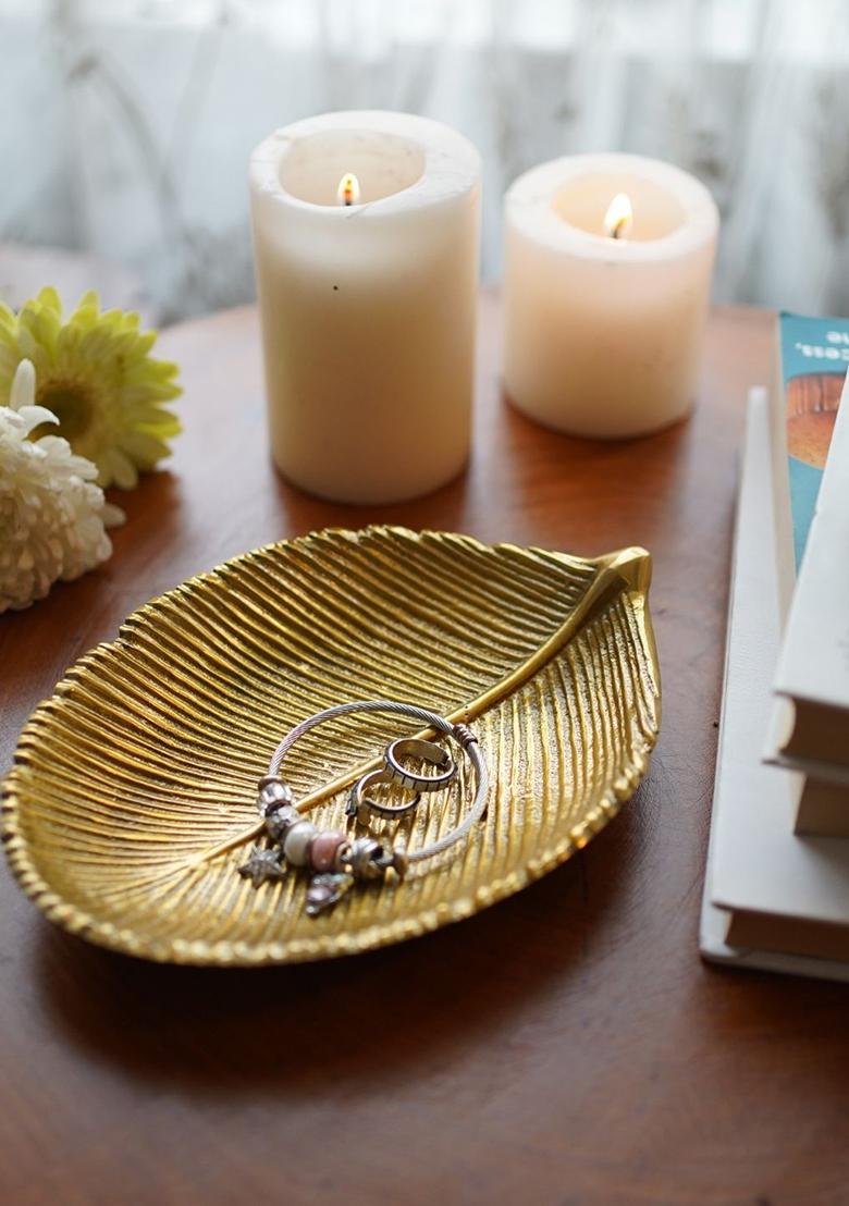 Gold Metal Leaf Tray Gold (Set Of 2)