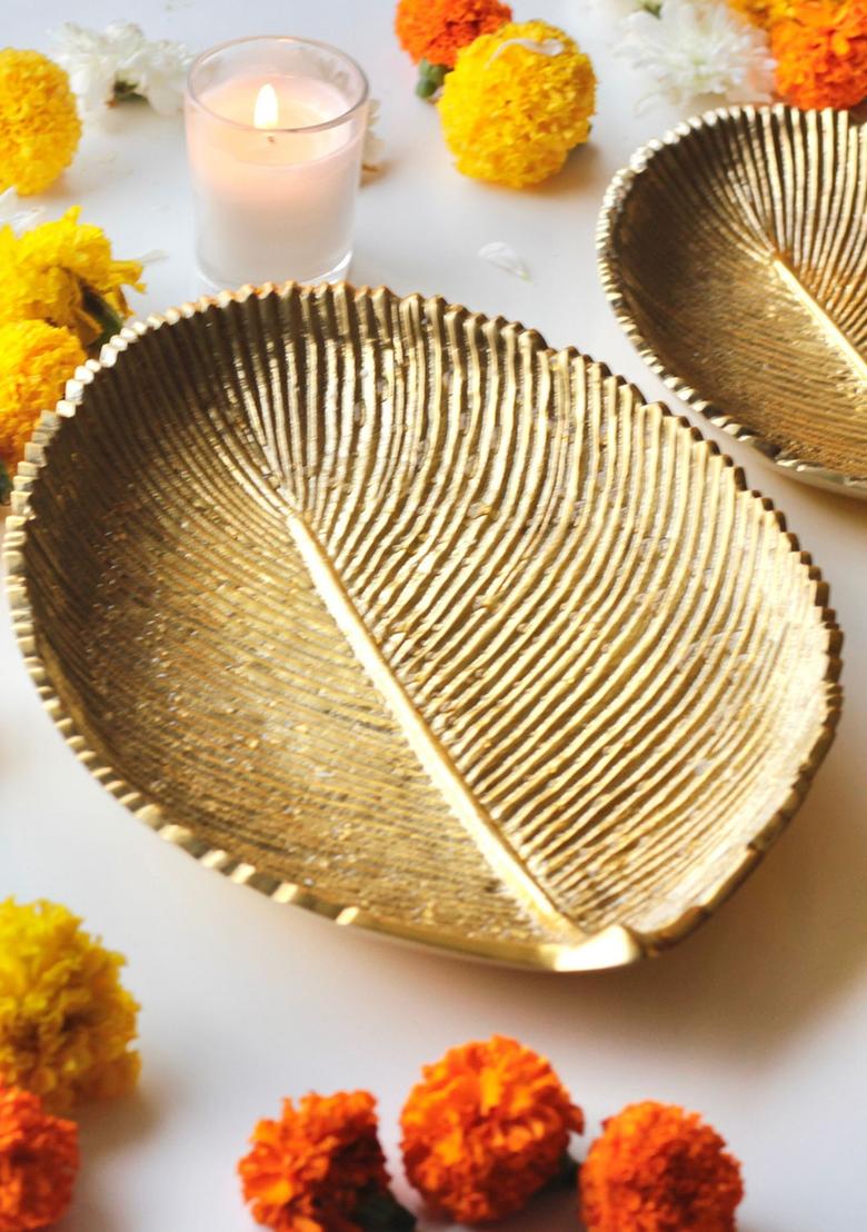 Gold Metal Leaf Tray Large