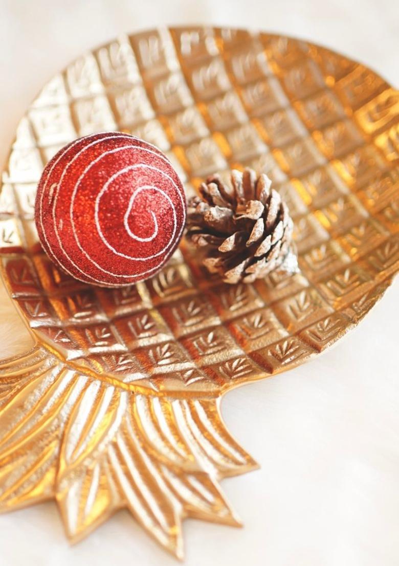 Gold Pineapple Metal Tray Gold Decorative Look