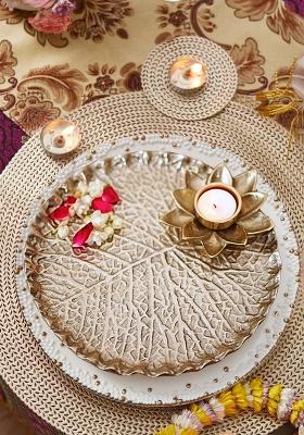 Gold Lotus Leaf Metal Thali Premium Design