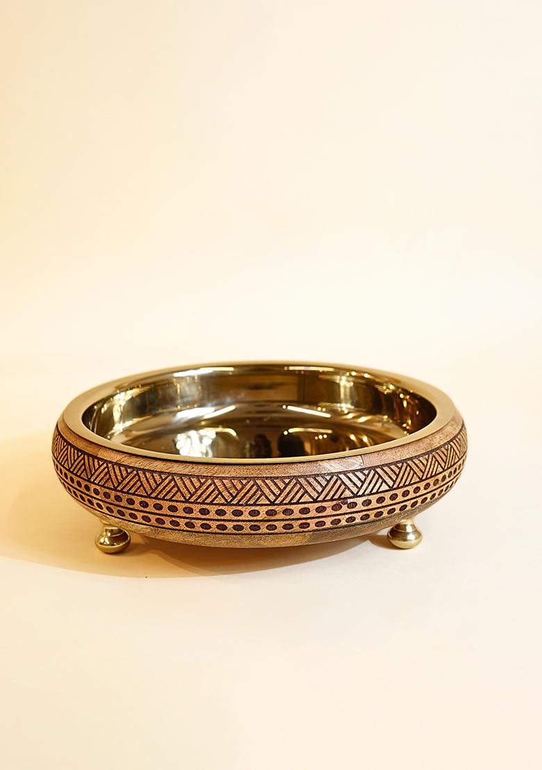 Gold Wooden And Ss Urli