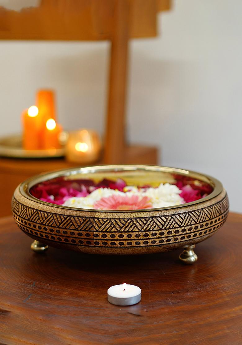 Gold Wooden And Ss Urli