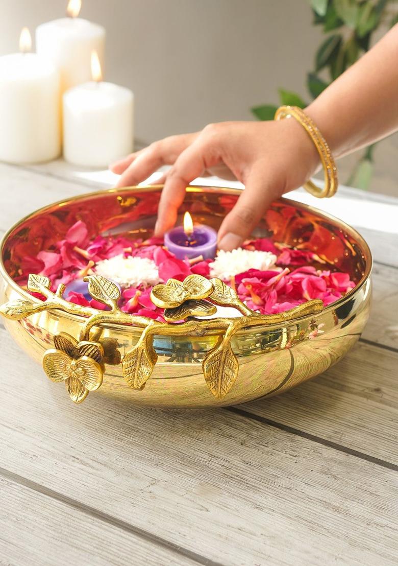 Gold Flower Brass Urli