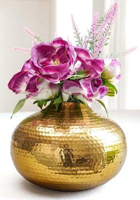 Gold Metal Hammered Flower Vase Largefinish