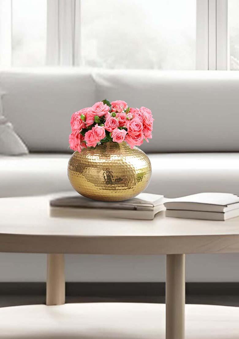 Gold Metal Hammered Flower Vase Largefinish