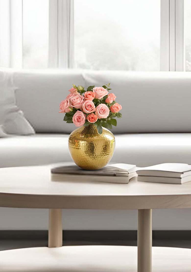 Gold Hammered Metal Flower Vase Small Gold