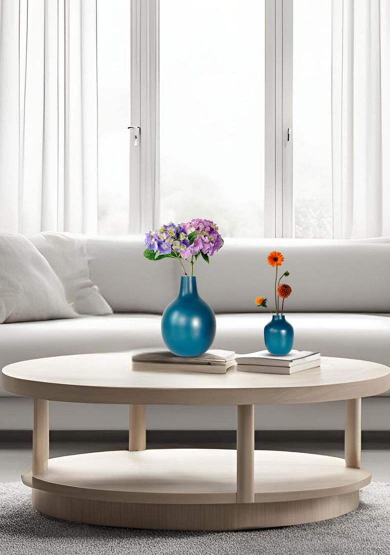 Opal Blue Metal Flower Vase Opal Blue Decorative Look (Set Of 2)