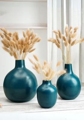 Opal Blue Metal Flower Vase Opal Blue Elegant Style (Set Of 3)