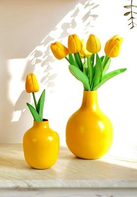 Yellow Metal Flower Vase Yellow Elegant Decor (Set Of 2)