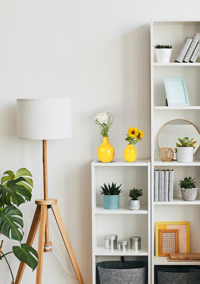 Yellow Metal Flower Vase Yellow Elegant Decor (Set Of 2)