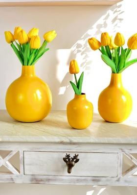 Yellow Metal Flower Vase Yellow Decorative Look (Set Of 3)
