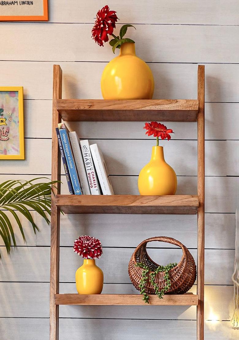 Yellow Metal Flower Vase Yellow Decorative Look (Set Of 3)