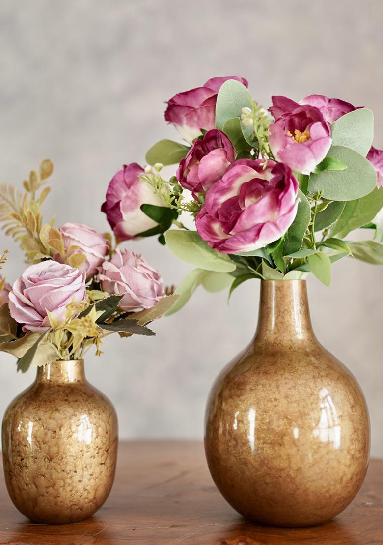 Antique Gold Metal Flower Vase Antique Gold Premium Design (Set Of 2)