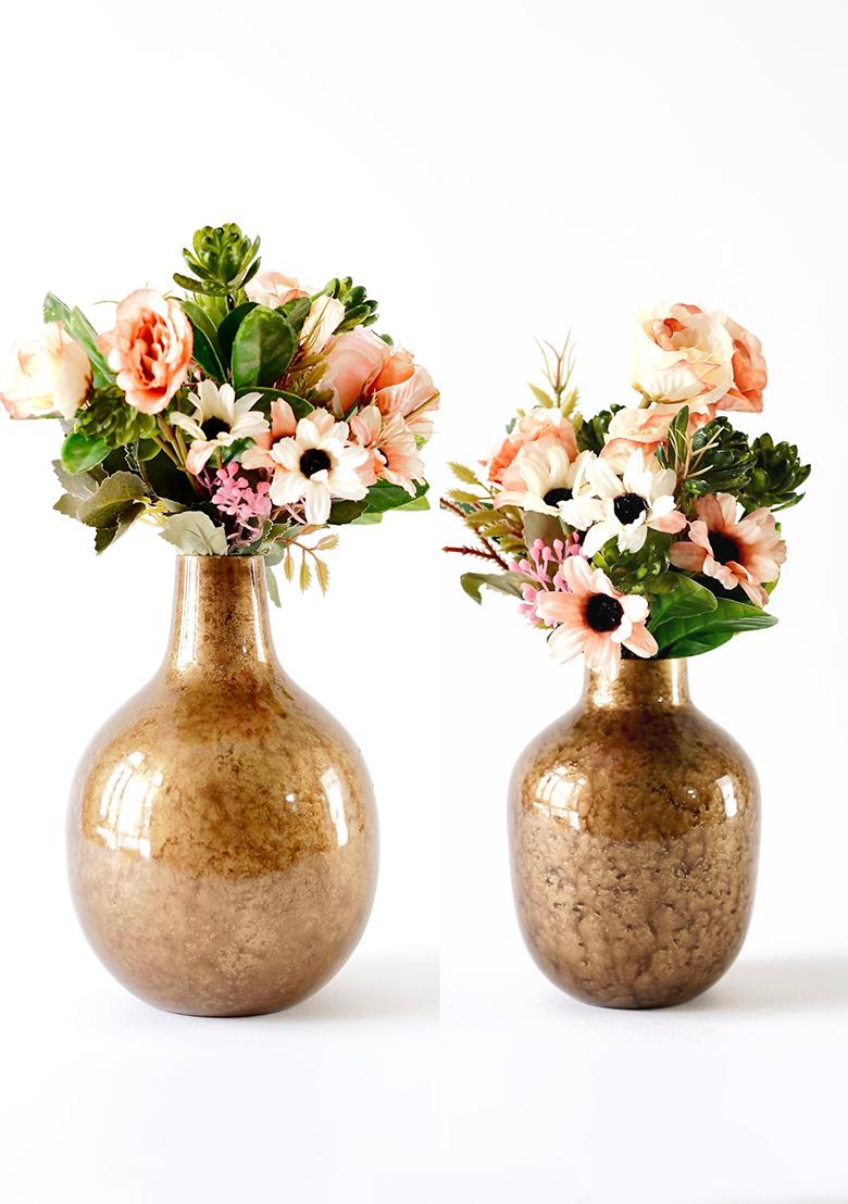 Antique Gold Metal Flower Vase Antique Gold Premium Design (Set Of 2)