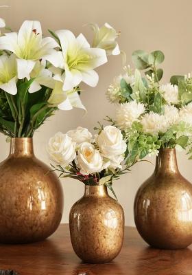 Gold Metal Flower Vase Antique Gold Premium Design (Set Of 2)