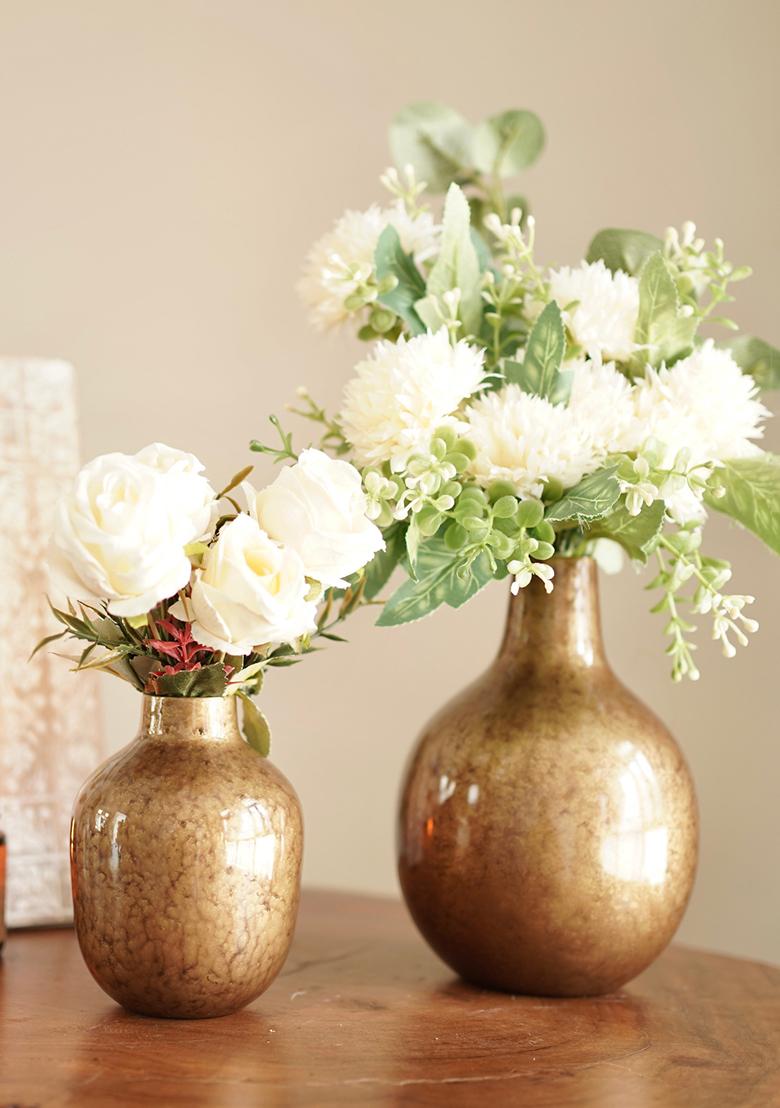 Gold Metal Flower Vase Antique Gold Premium Design (Set Of 2)