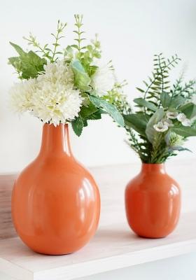 Orange Metal Flower Vase Vibrant Look (Set Of 2)