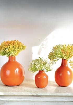 Orange Metal Flower Vase Vibrant Design (Set Of 3)