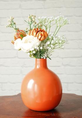 Orange Metal Flower Vase Vibrant Design