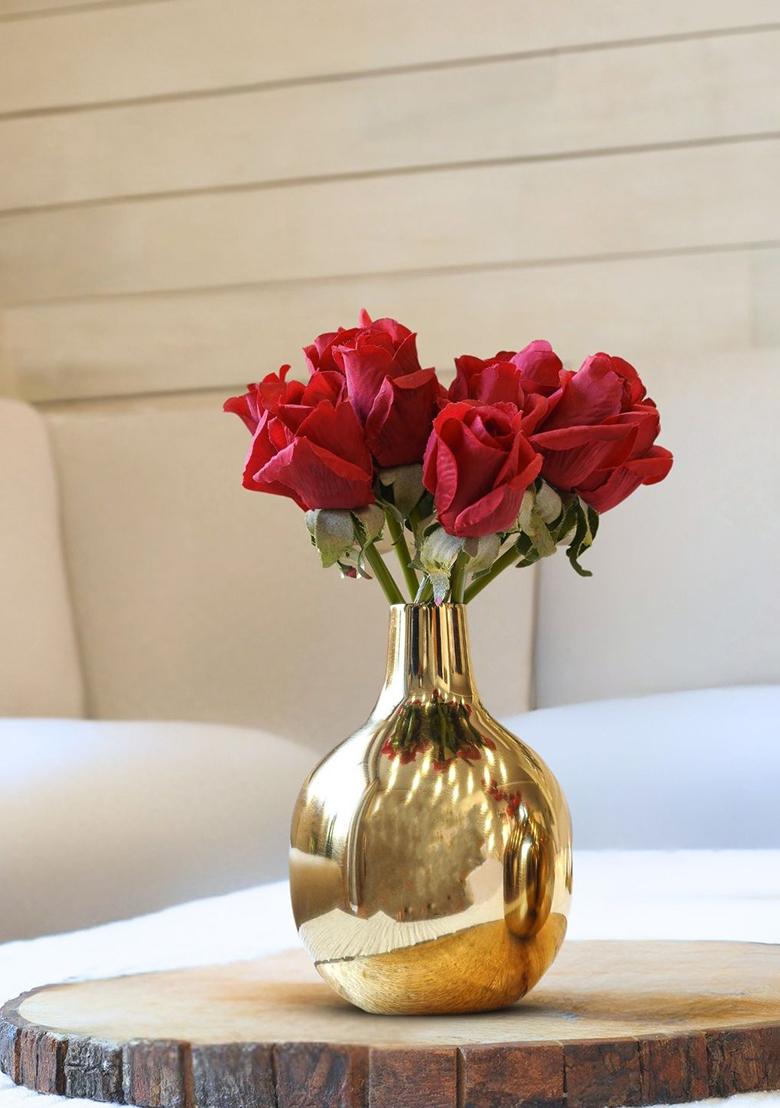 Gold Glossy Golden Metal Vase Medium Elegant Finish