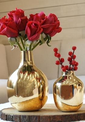 Gold Golden Metal Flower Vase Elegant Design (Set Of 2)
