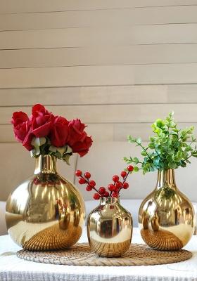 Gold Golden Metal Flower Vase Elegant Design (Set Of 3)