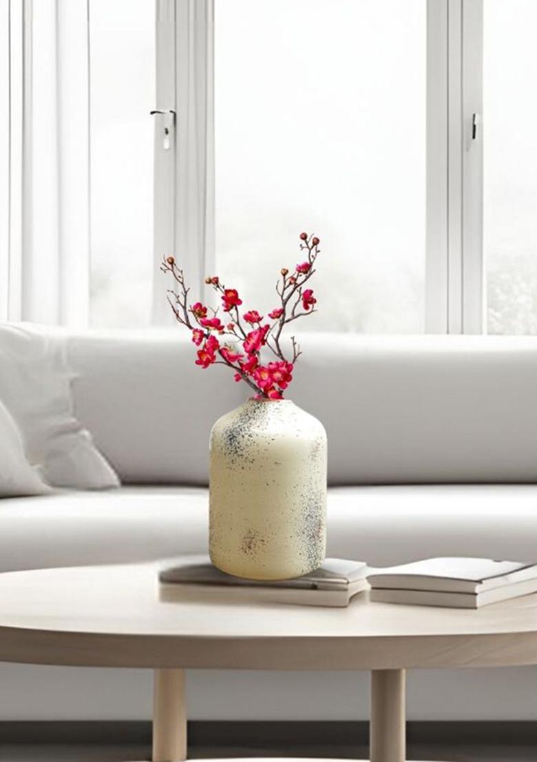 White Metal Bud Bottle Vase Off White