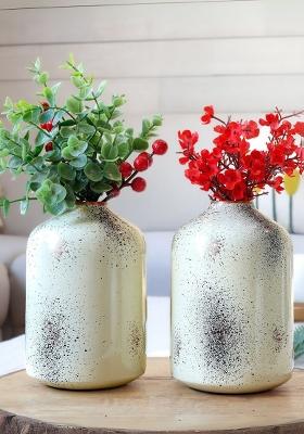 White Metal Bud Bottle Vase (Set Of 2)