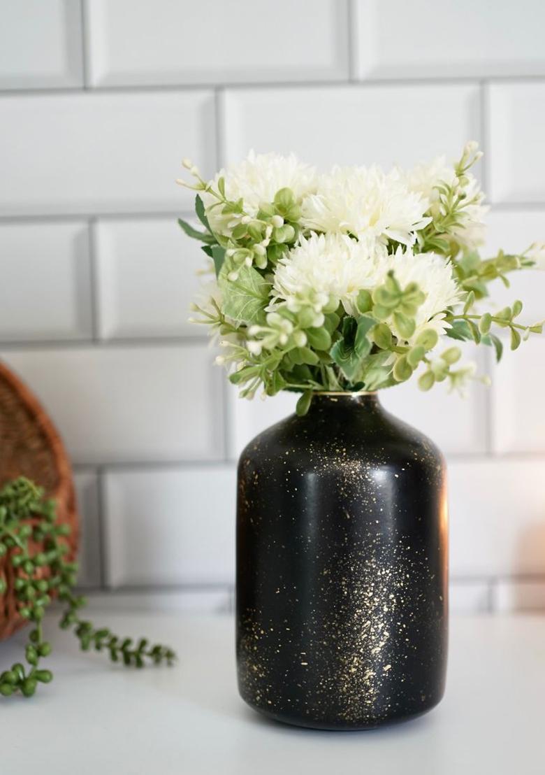 Black Metal Flower Vase Black Speckled Modern Style
