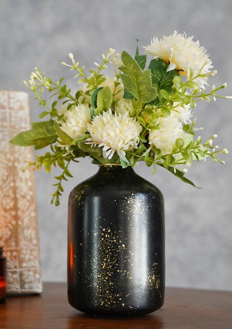 Black Metal Flower Vase Black Speckled Modern Style