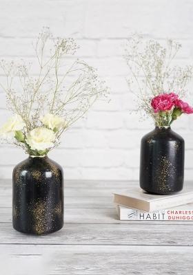 Black Metal Flower Vase Black Speckled Style (Set Of 2)