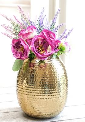 Gold Meal Hammered Flower Oval Vase Gold