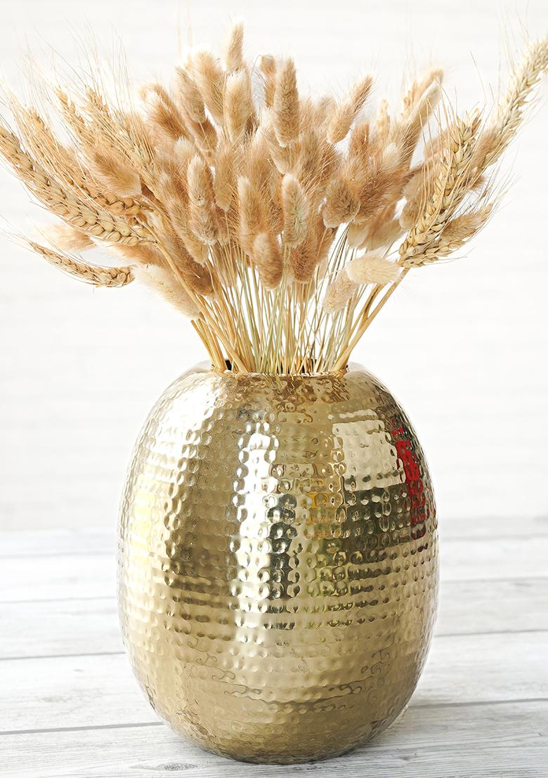 Gold Meal Hammered Flower Oval Vase Gold