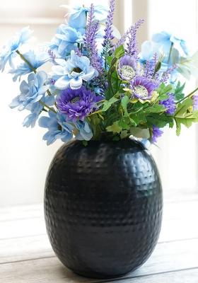 Black Metal Flower Vase Oval Black Classic Look