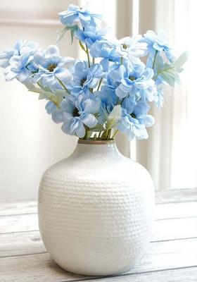 White Metal Flower Vase White Hammered Finish