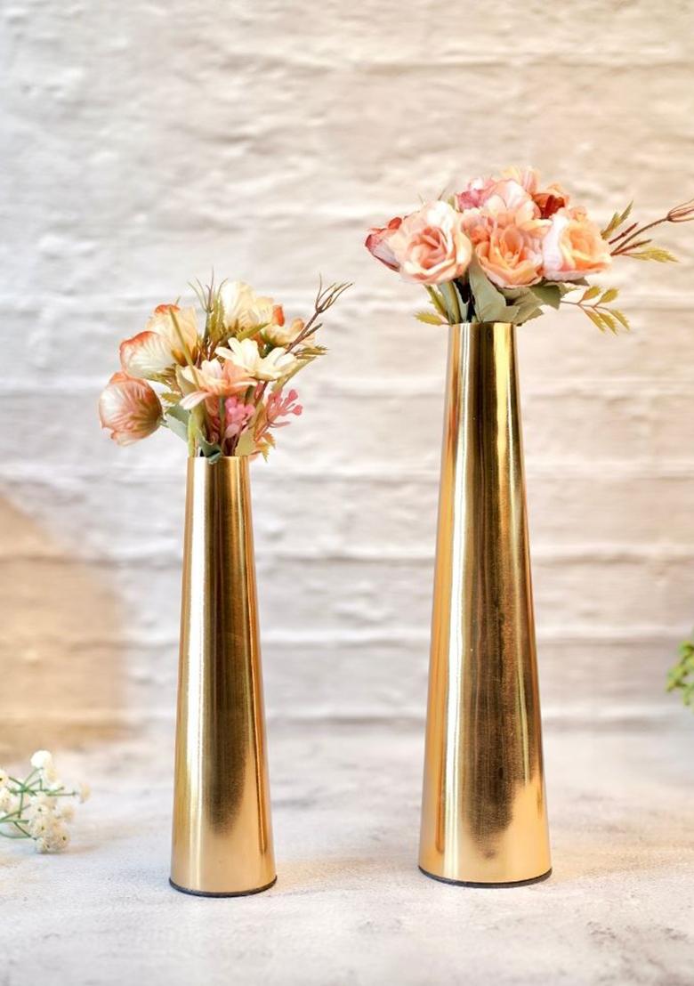 Gold Metal Flower Vase (Set Of 2)
