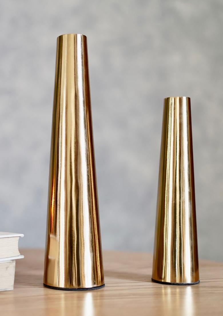 Gold Metal Flower Vase (Set Of 2)