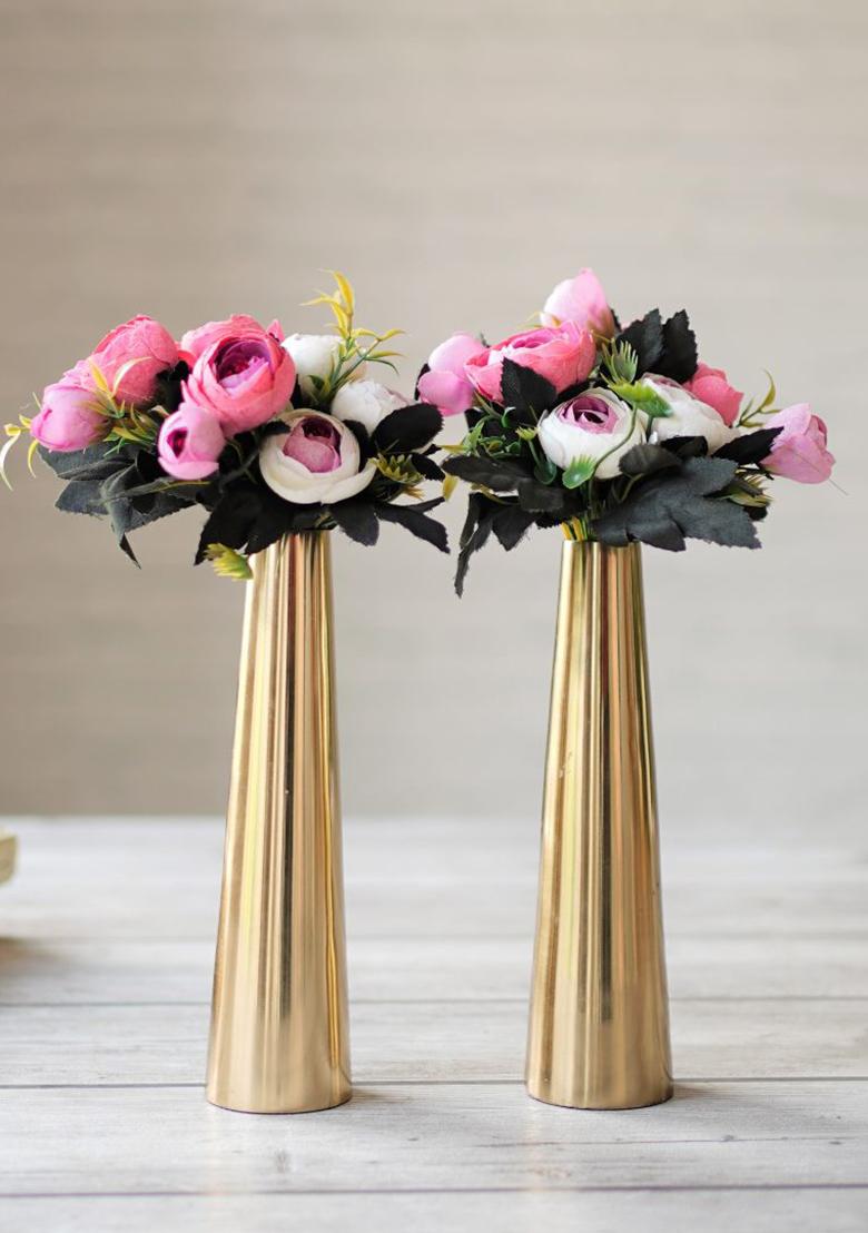 Gold Metal Flower Vase (Set Of 2)