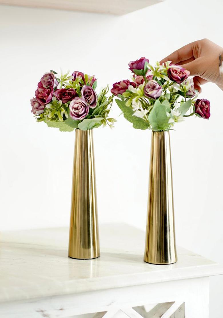 Gold Metal Flower Vase (Set Of 2)