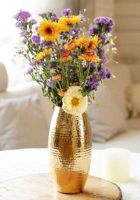 Gold Modern Hammered Metal Flower Vase