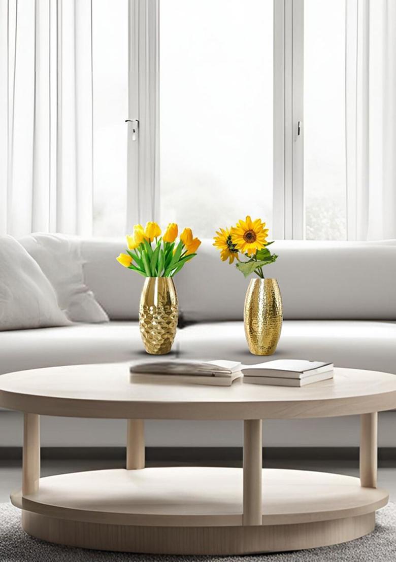 Gold Modern Metal Flower Vase Gold (Set Of 2)