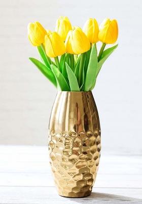 Gold Modern Hammered Metal Flower Vase