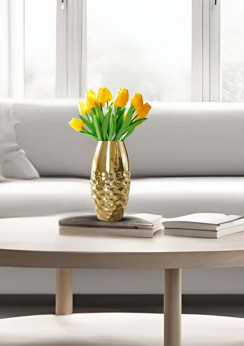 Gold Modern Hammered Metal Flower Vase