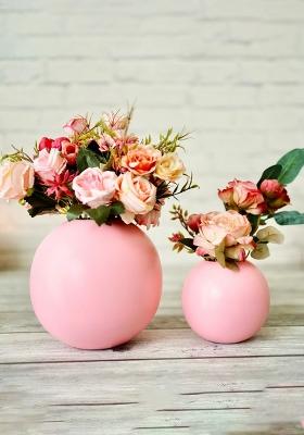 Pink Metal Flower Vase Pink Decorative Style (Set Of 2)