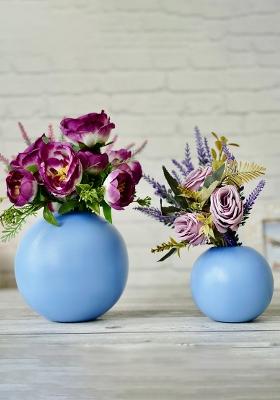 Blue Metal Flower Vase Vibrant Style (Set Of 2)