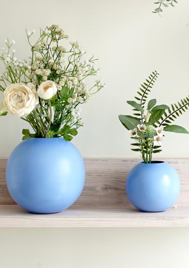 Blue Metal Flower Vase Vibrant Style (Set Of 2)